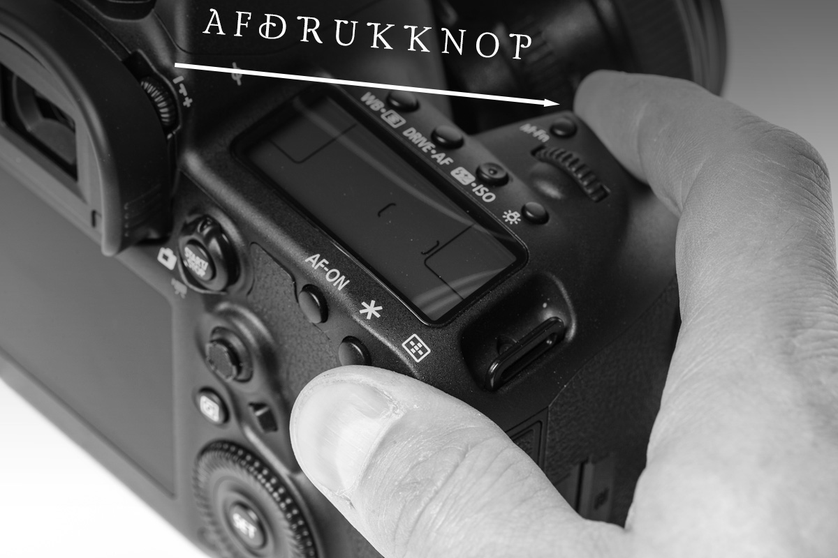 Hand met vinger op afdrukknop digitale fotocamera